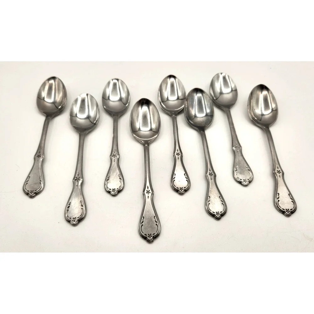 Oneida Northland EVENING STAR Stainless Burnished Flatware Lot of 8 Tea Spoons